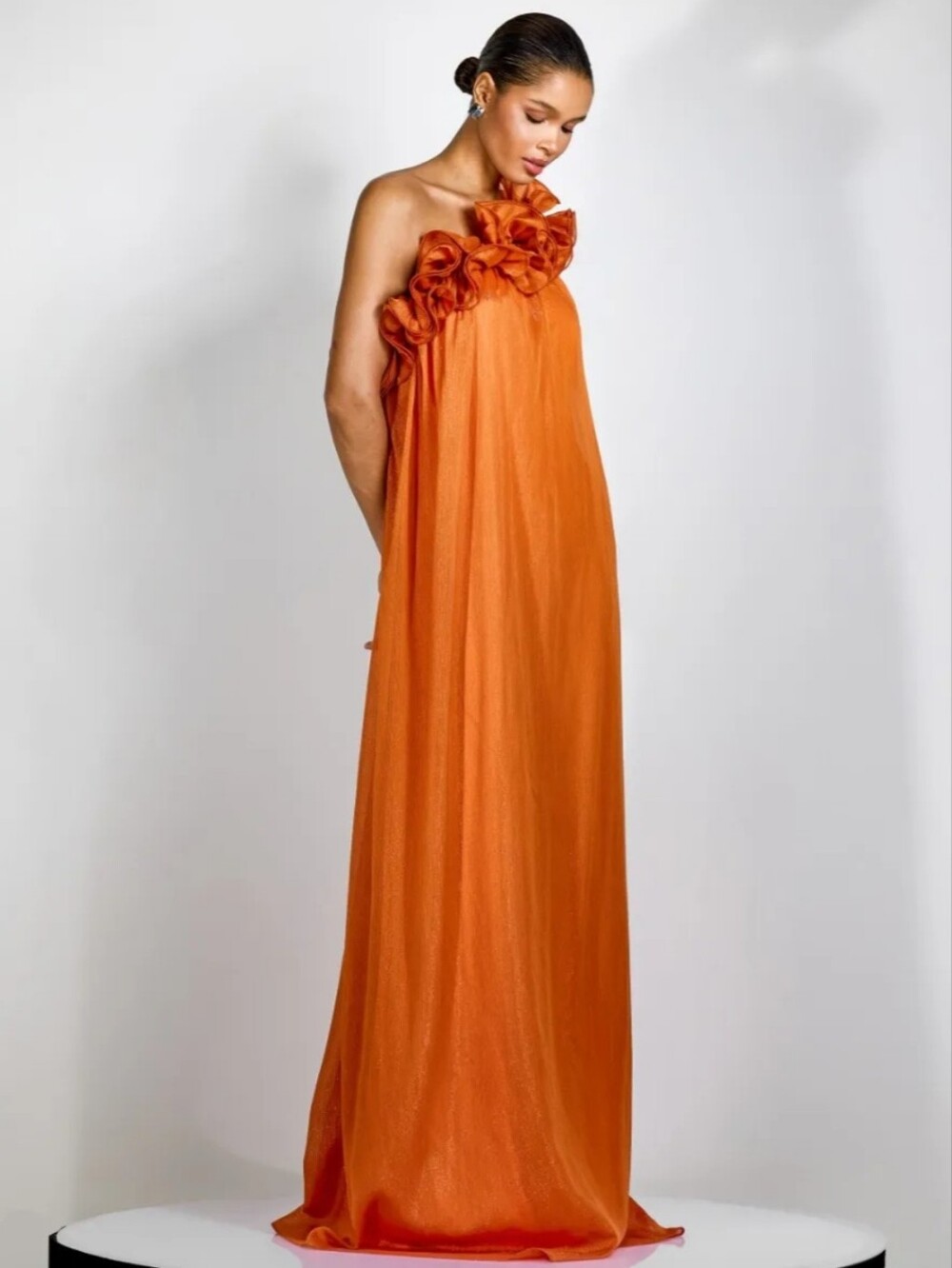Sunfere Hedda Orange One Shoulder Ruffle Maxi Dress Size S Formal Gown - Picture 2 of 16